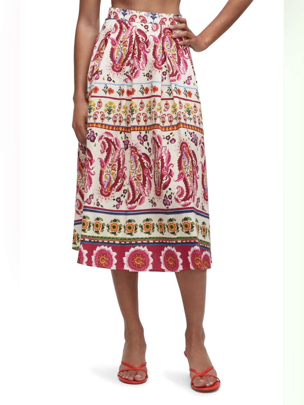 Caroline Constas Pink Paisley Floral Linen Maxi Skirt Size M